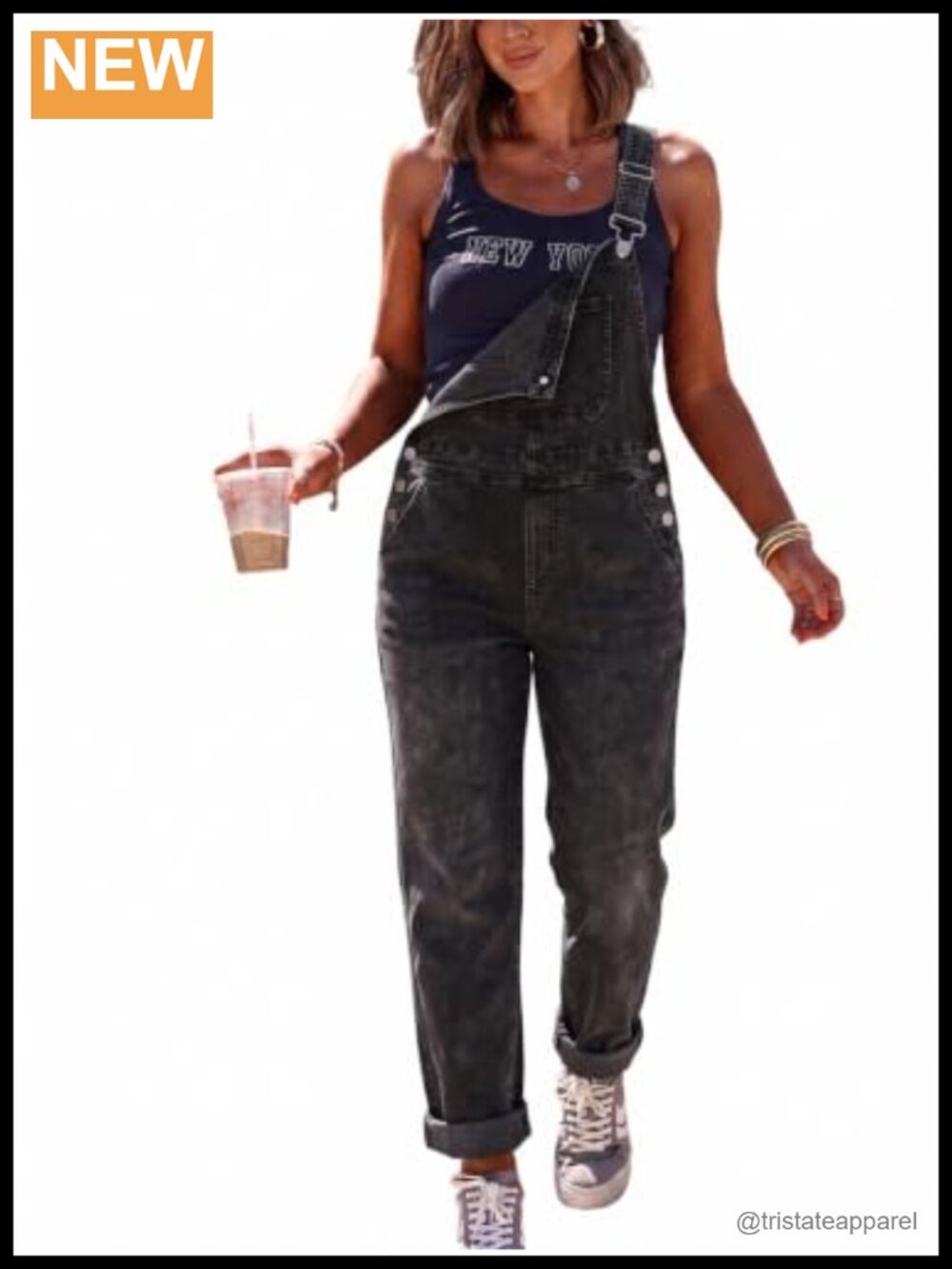 Womens Wide Leg Bib Denim Overalls Loose Fit Straight Leg Jumpsuit